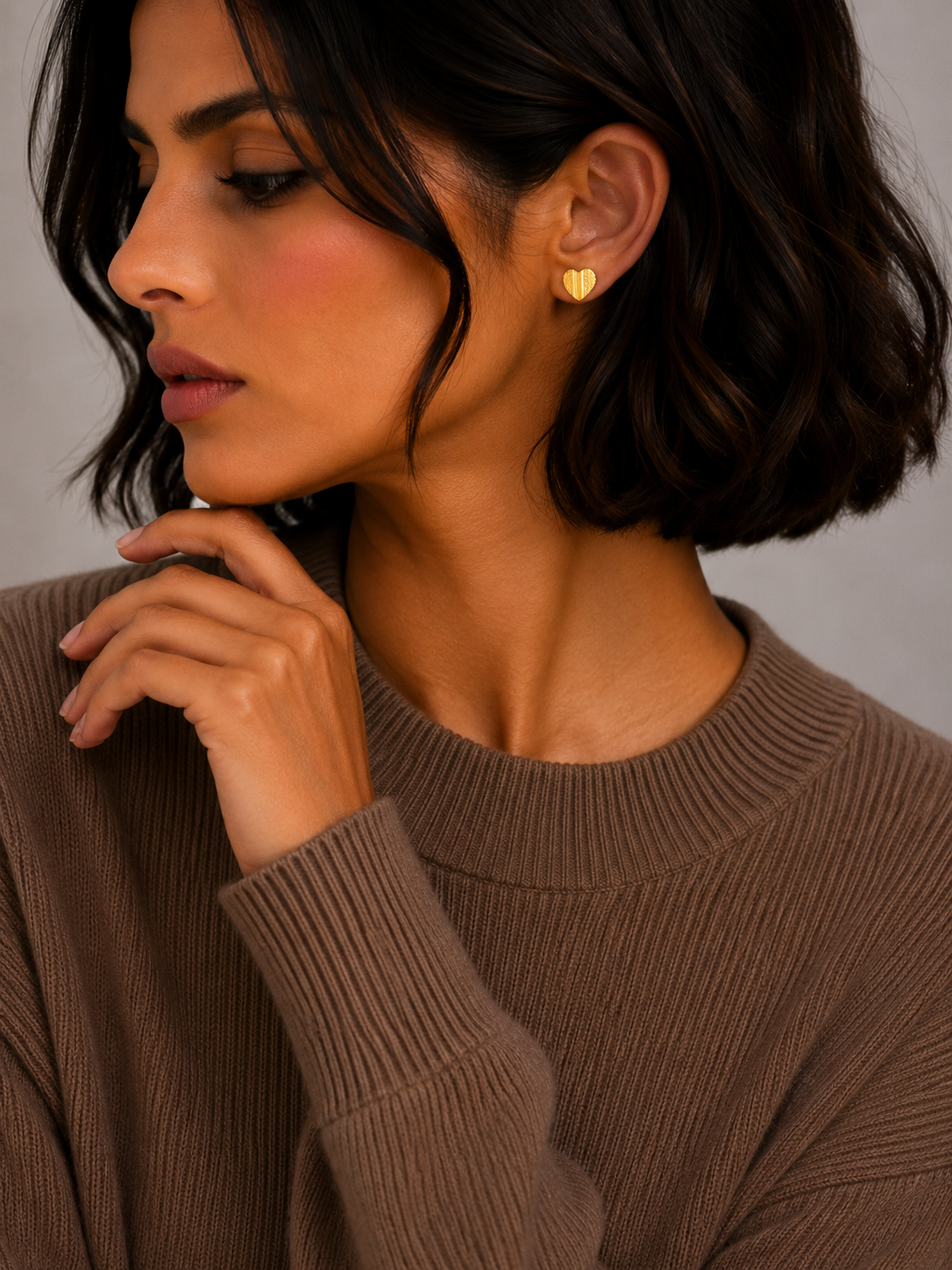 Gold Heart Shaped Earrings 21KT - FKJERN21KM12066