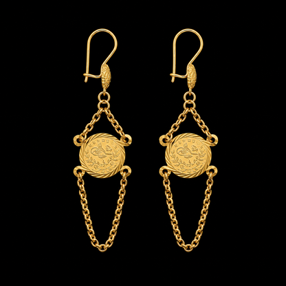 Gold Turkish Lira Hanging Earrings 21KT - FKJERN21KM12069