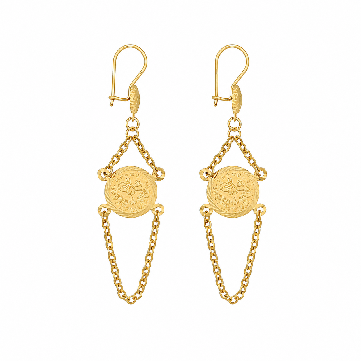 Gold Turkish Lira Hanging Earrings 21KT - FKJERN21KM12069