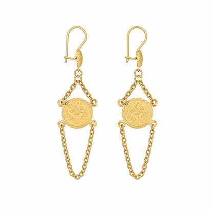Gold Turkish Lira Hanging Earrings 21KT - FKJERN21KM12069