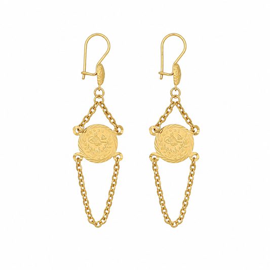 Gold Turkish Lira Hanging Earrings 21KT - FKJERN21KM12069