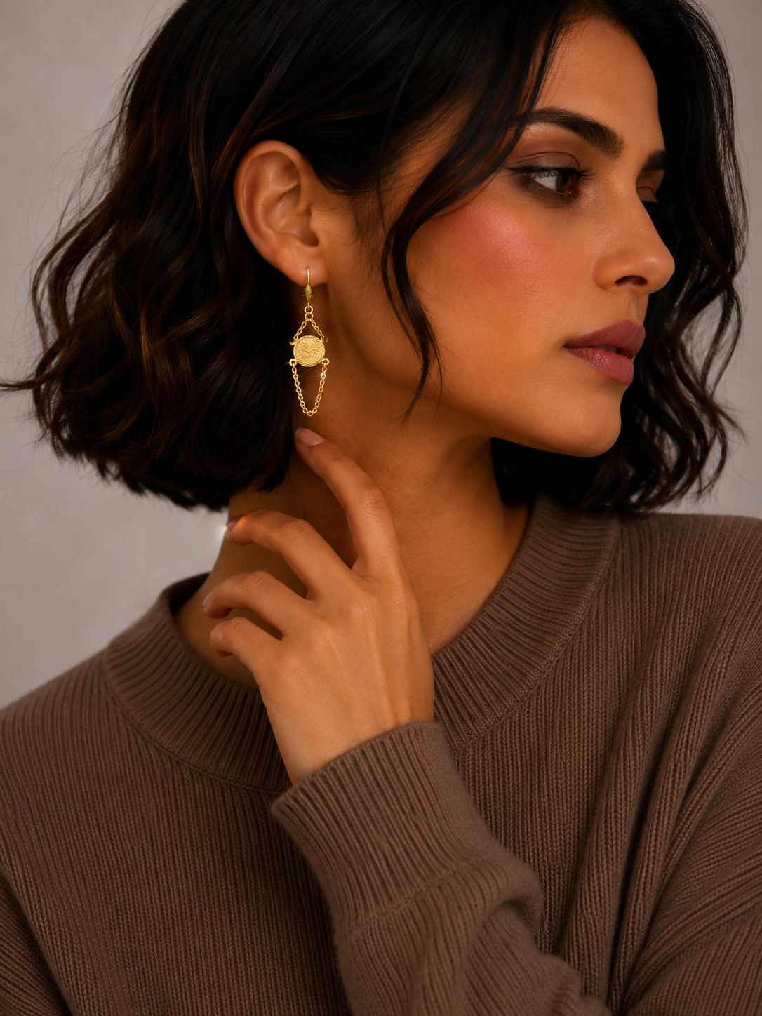 Gold Turkish Lira Hanging Earrings 21KT - FKJERN21KM12069