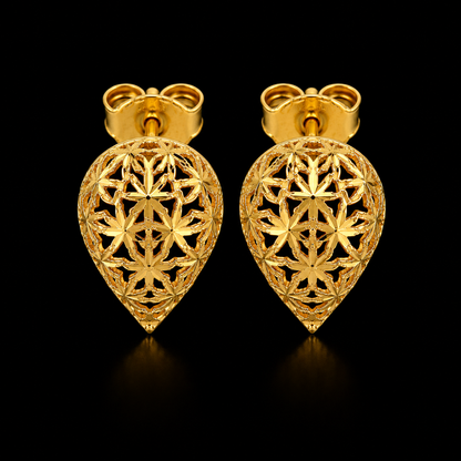 Gold Almond Shaped Earrings 21KT - FKJERN21KM12070