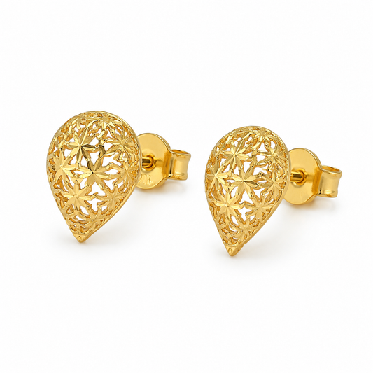 Gold Almond Shaped Earrings 21KT - FKJERN21KM12070