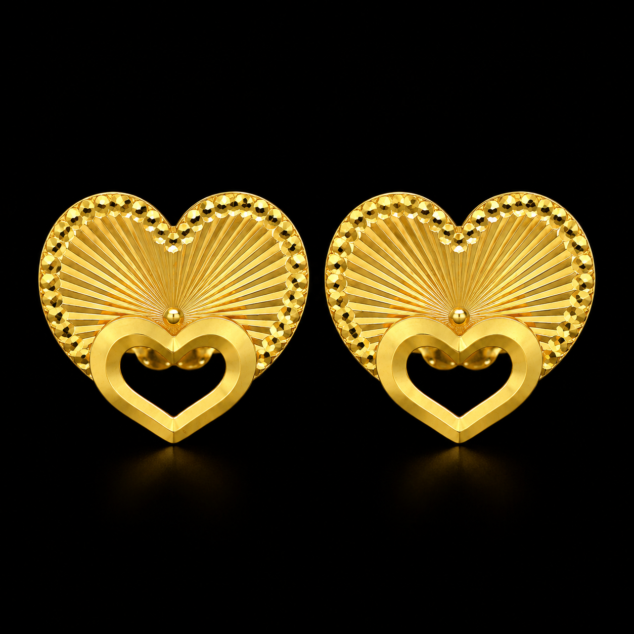 Gold Heart Shaped Earrings 21KT - FKJERN21KM12071