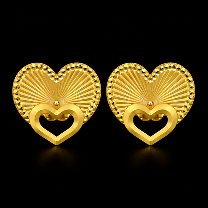 Gold Heart Shaped Earrings 21KT - FKJERN21KM12071