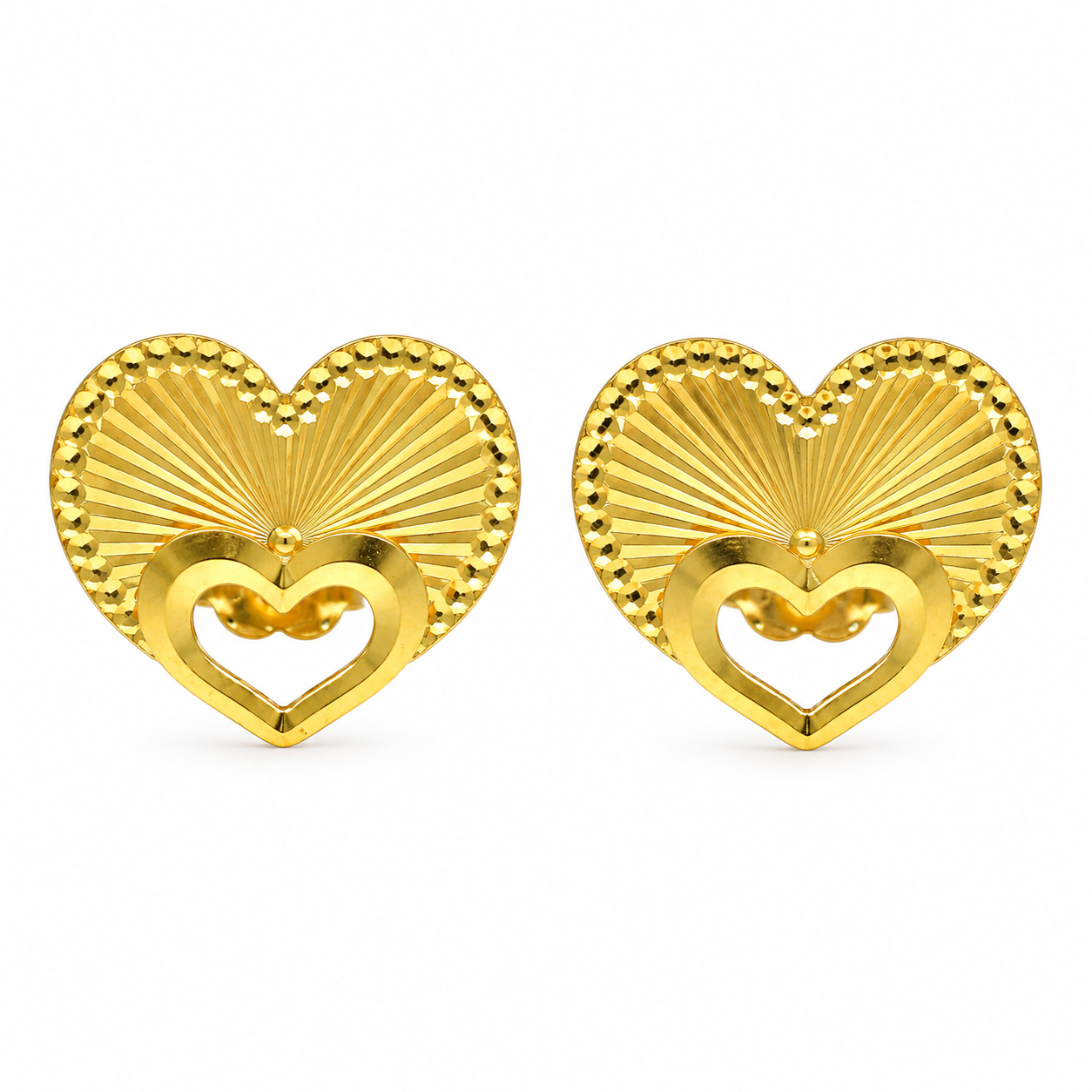Gold Heart Shaped Earrings 21KT - FKJERN21KM12071