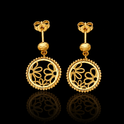 Gold Floral Cutwork Earrings 21KT - FKJERN21KM12239