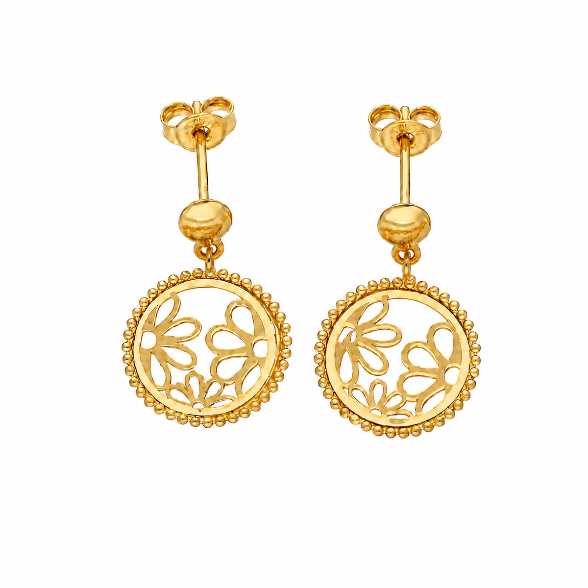 Gold Floral Cutwork Earrings 21KT - FKJERN21KM12239