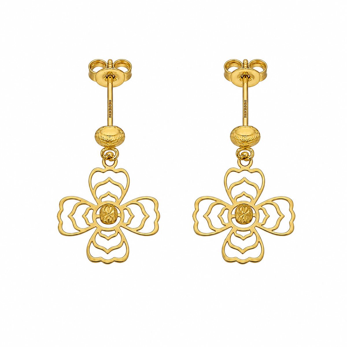 Gold Delicate Flower Cutwork Earrings 21KT - FKJERN21KM12240