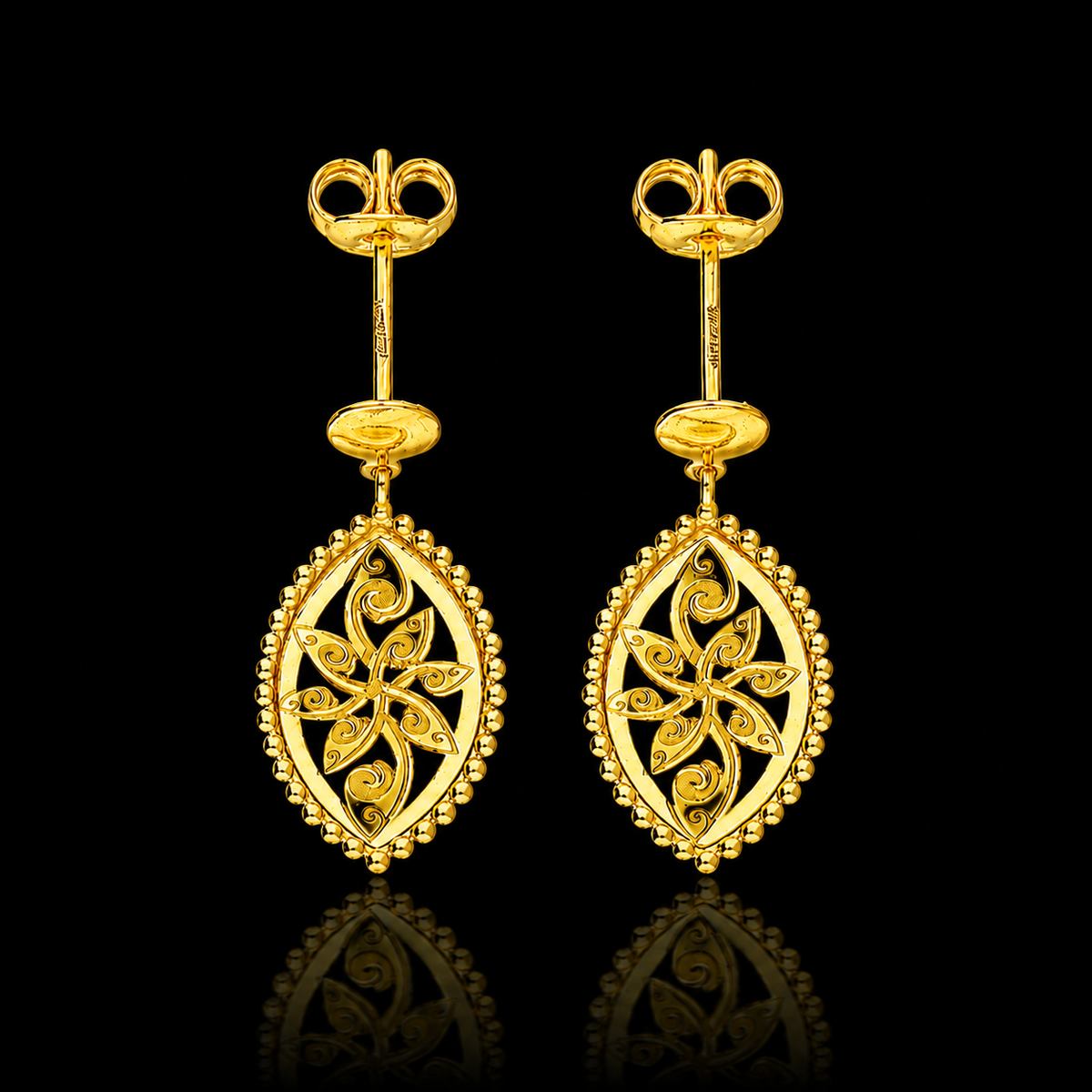 Gold Intricate Flower Shaped Earrings 21KT - FKJERN21KM12241