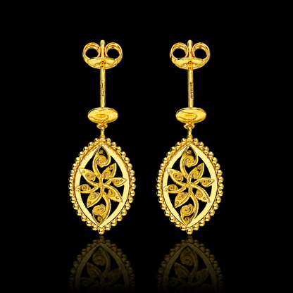 Gold Intricate Flower Shaped Earrings 21KT - FKJERN21KM12241