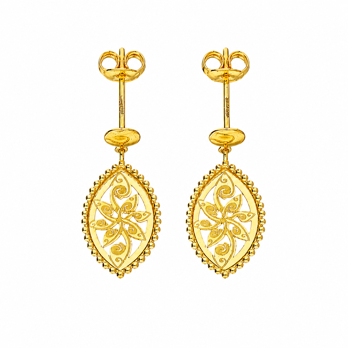 Gold Intricate Flower Shaped Earrings 21KT - FKJERN21KM12241