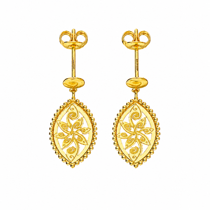 Gold Intricate Flower Shaped Earrings 21KT - FKJERN21KM12241