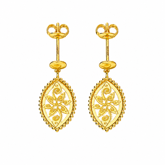 Gold Intricate Flower Shaped Earrings 21KT - FKJERN21KM12241