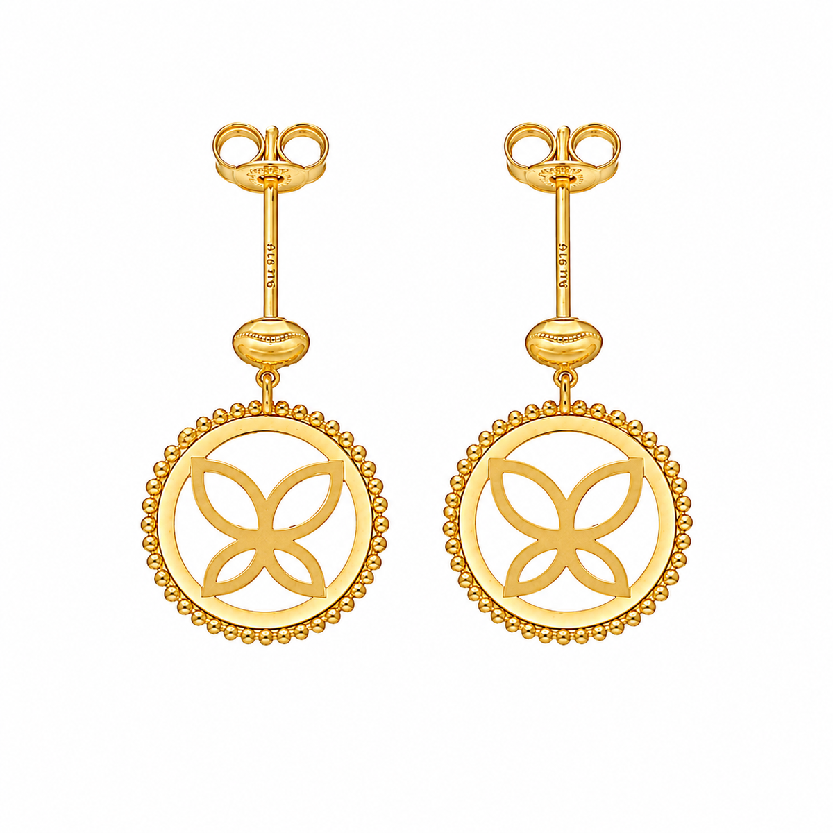 Gold Intricate Butterfly Shaped Earrings 21KT - FKJERN21KM12242