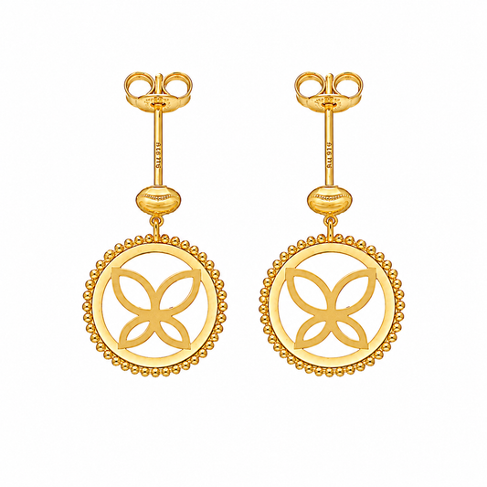 Gold Intricate Butterfly Shaped Earrings 21KT - FKJERN21KM12242