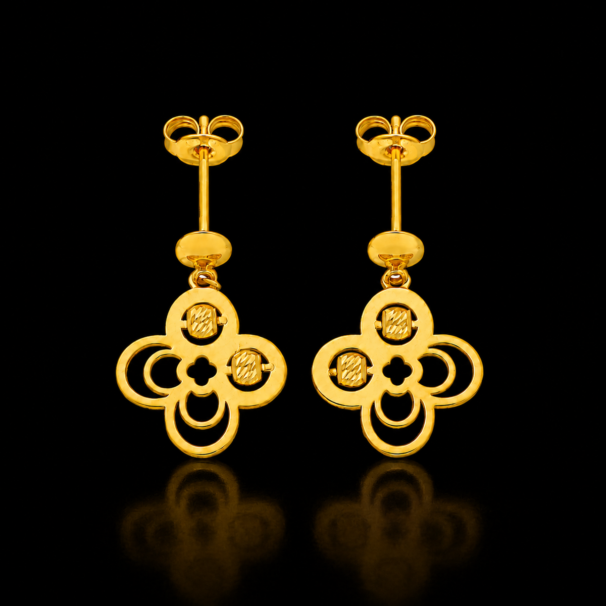 Gold Cutwork Flower Shaped Earrings 21KT - FKJERN21KM12243
