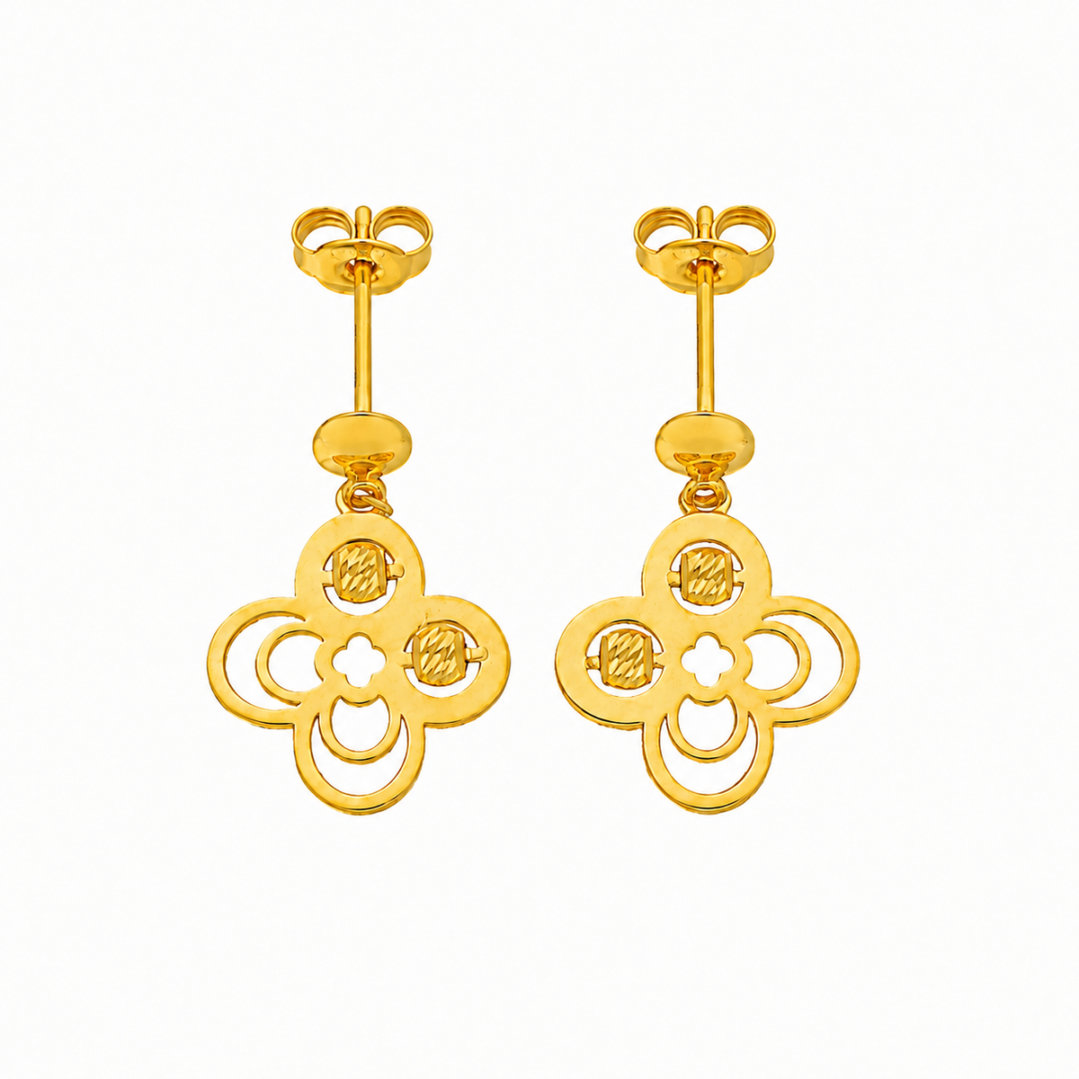Gold Cutwork Flower Shaped Earrings 21KT - FKJERN21KM12243