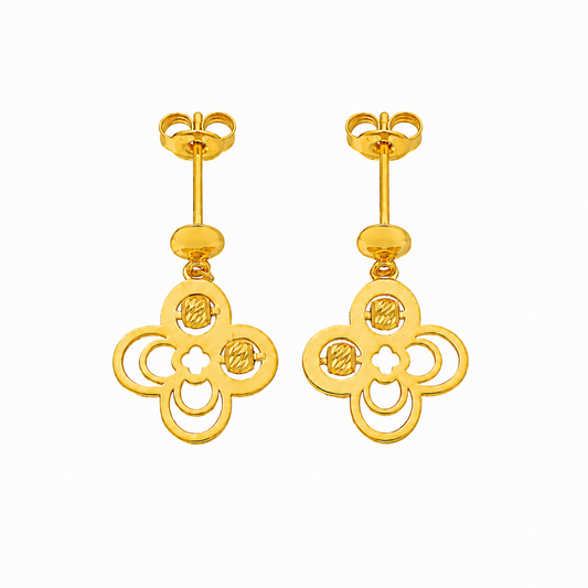 Gold Cutwork Flower Shaped Earrings 21KT - FKJERN21KM12243