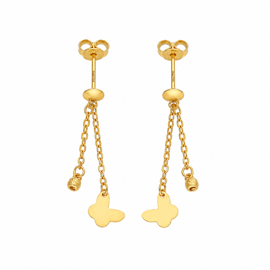Gold Dangler Butterfly Earrings 21KT - FKJERN21KM12244
