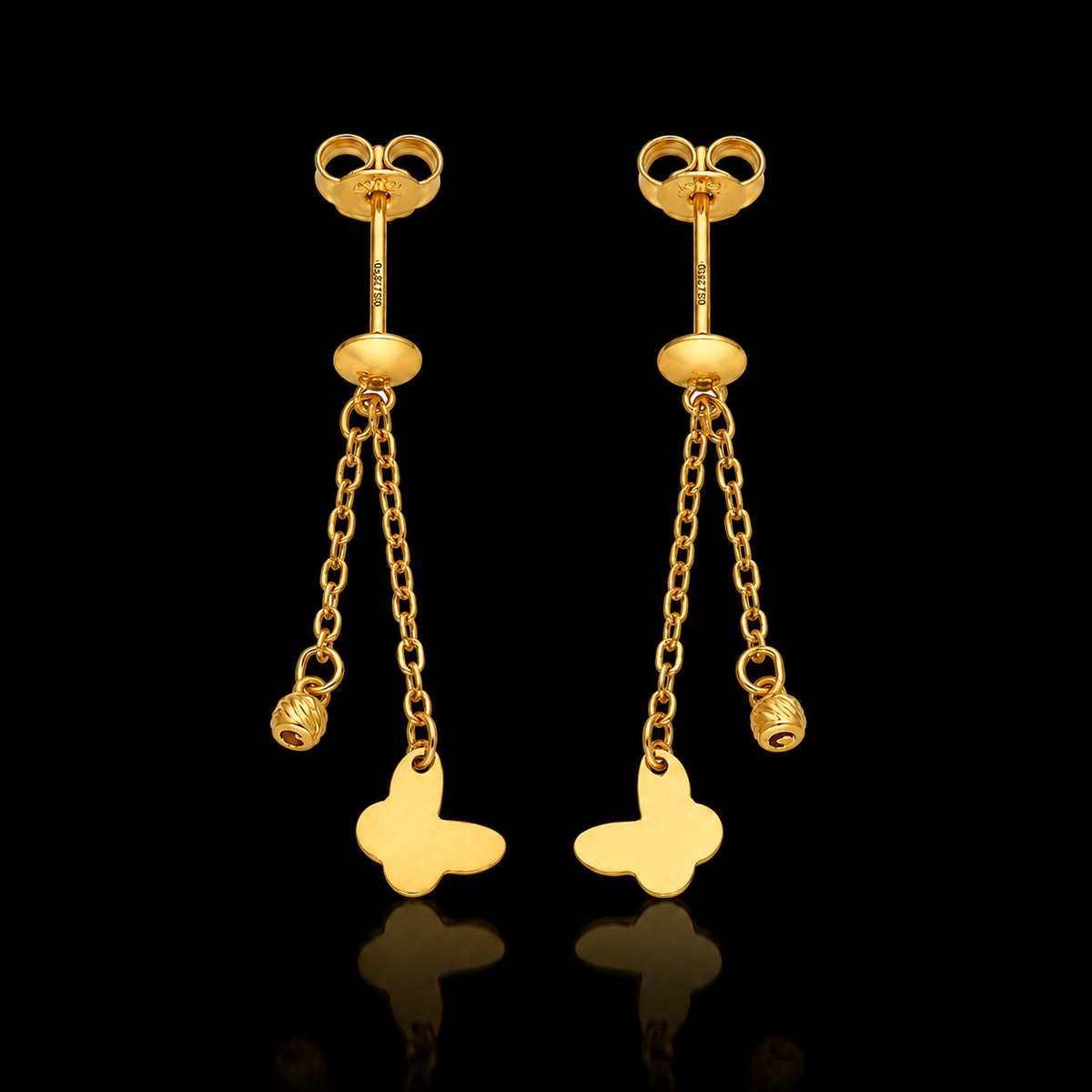 Gold Dangler Butterfly Earrings 21KT - FKJERN21KM12244