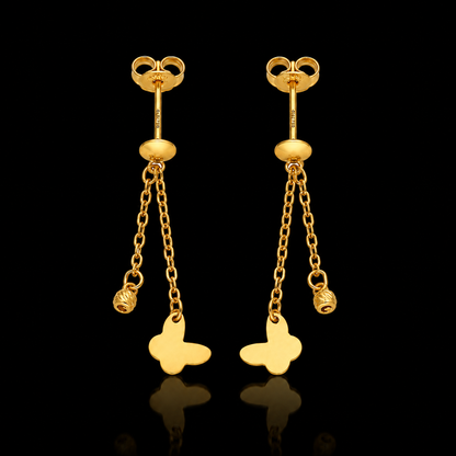 Gold Dangler Butterfly Earrings 21KT - FKJERN21KM12244