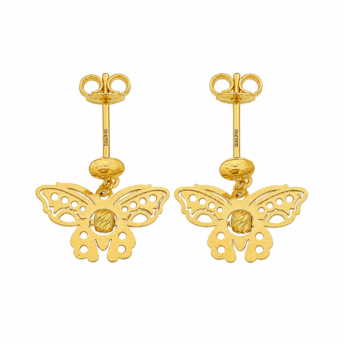 Gold Butterfly Cutwork Earrings 21KT - FKJERN21KM12245