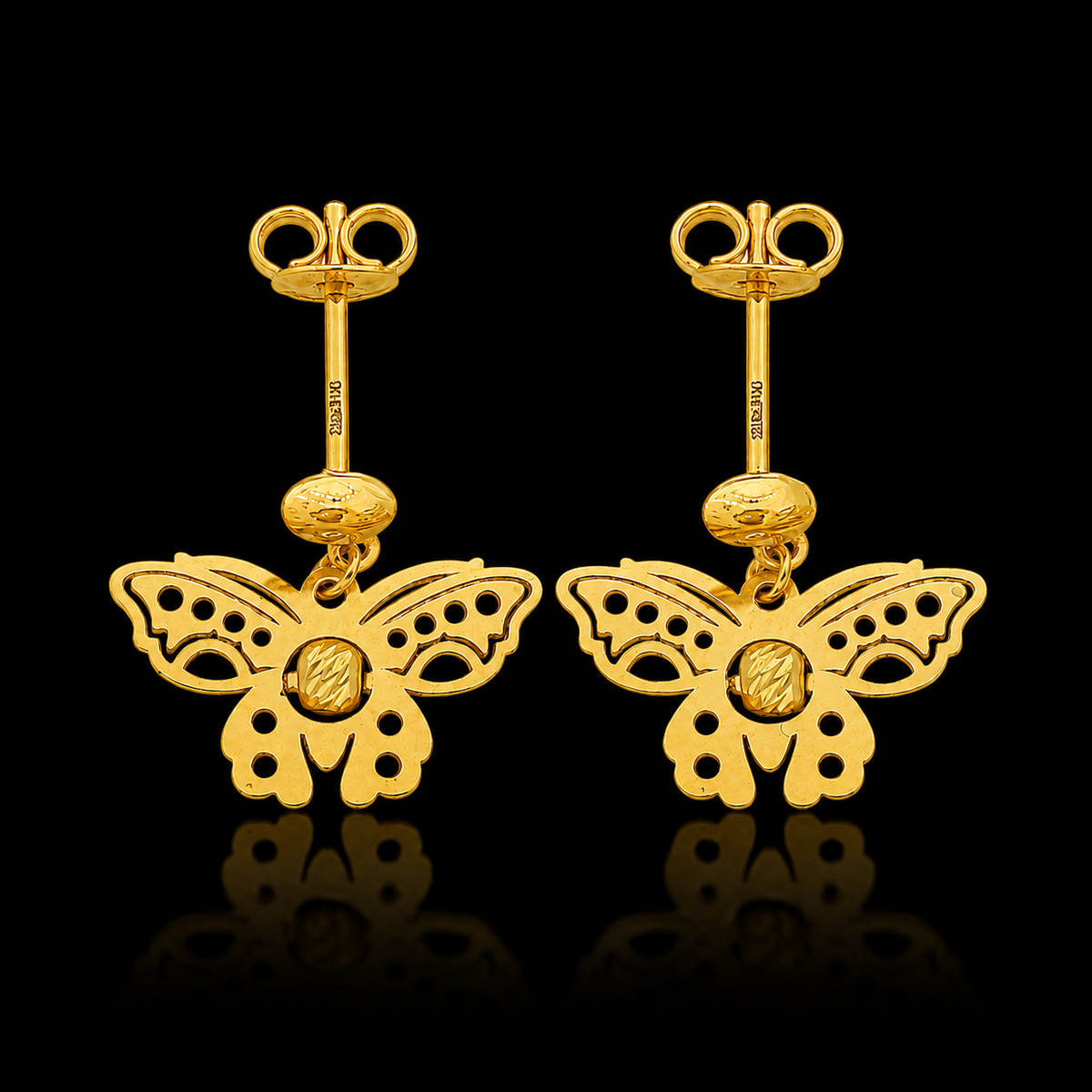 Gold Butterfly Cutwork Earrings 21KT - FKJERN21KM12245