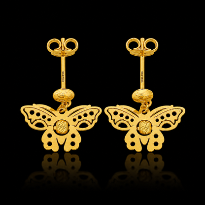 Gold Butterfly Cutwork Earrings 21KT - FKJERN21KM12245