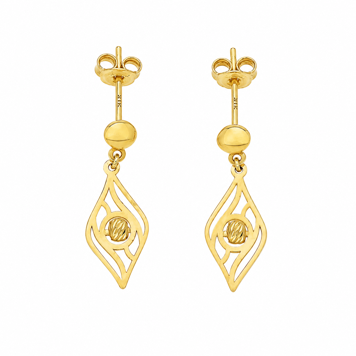 Gold Classic Cutwork Earrings 21KT - FKJERN21KM12246