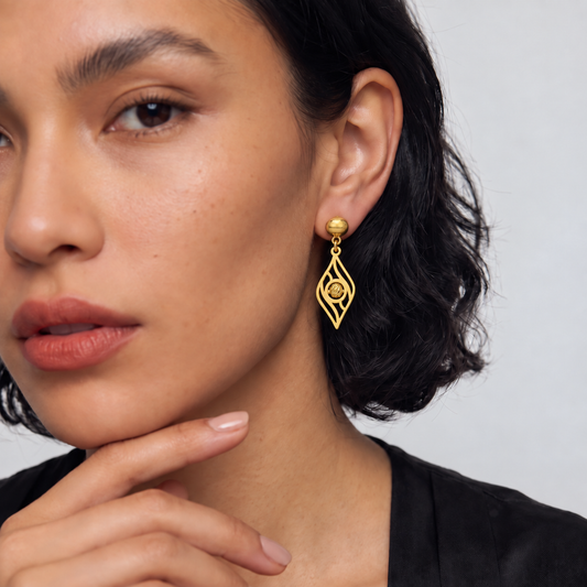 Gold Classic Cutwork Earrings 21KT - FKJERN21KM12246