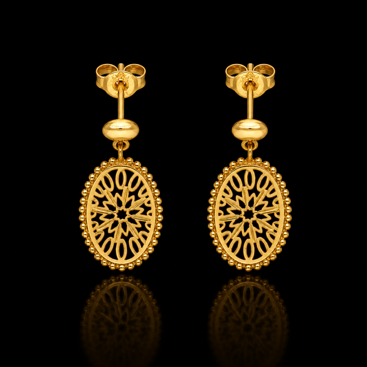 Gold Intricate Flower Shaped Earrings 21KT - FKJERN21KM12247
