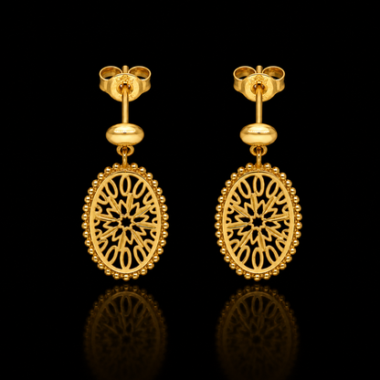 Gold Intricate Flower Shaped Earrings 21KT - FKJERN21KM12247