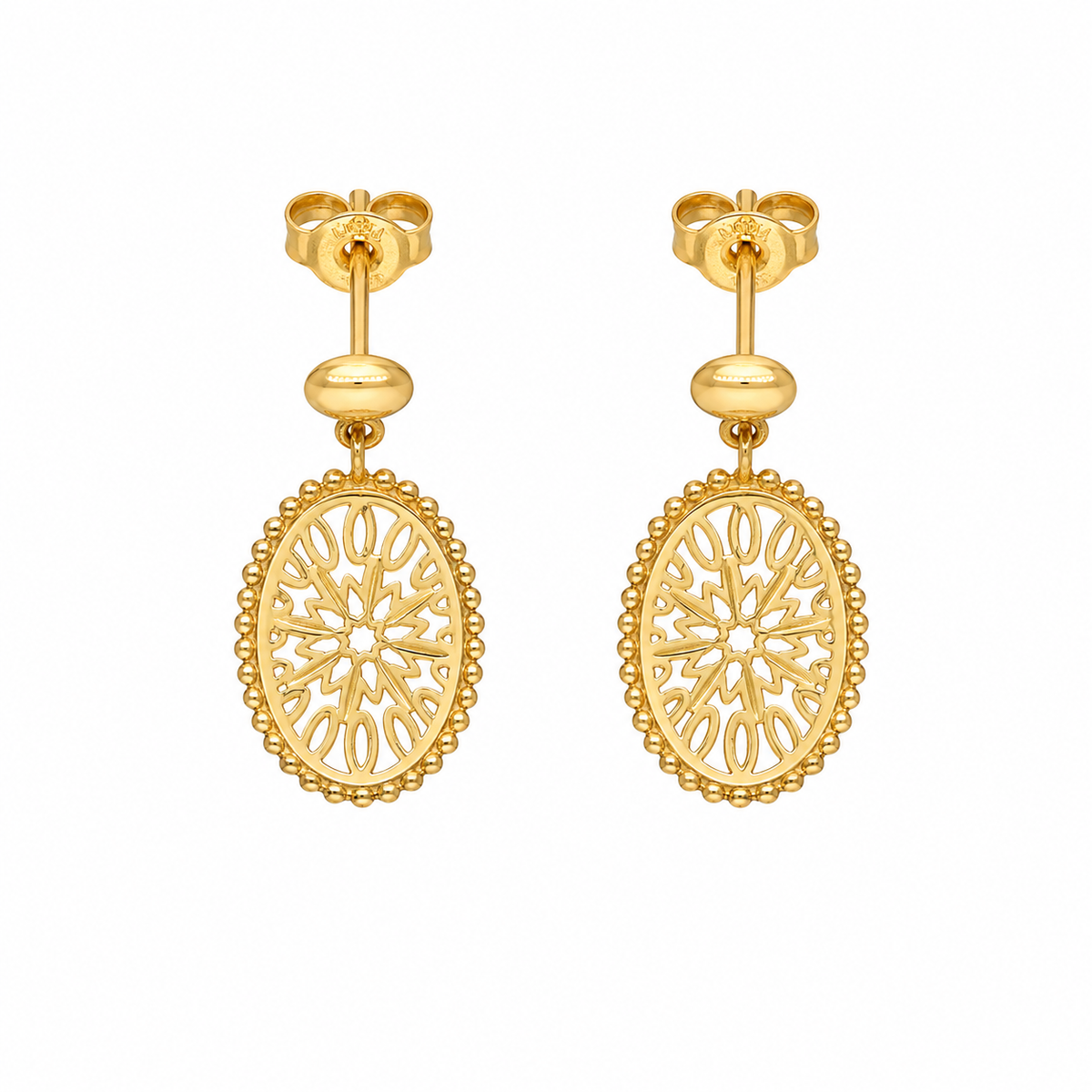 Gold Intricate Flower Shaped Earrings 21KT - FKJERN21KM12247