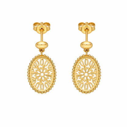 Gold Intricate Flower Shaped Earrings 21KT - FKJERN21KM12247