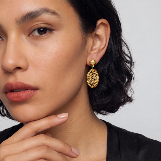 Gold Intricate Flower Shaped Earrings 21KT - FKJERN21KM12247