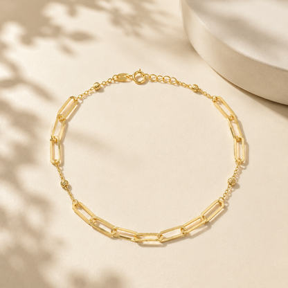 Gold Paperclip Double Bead Chain Bracelet 21KT - FKJBRL21KM12254