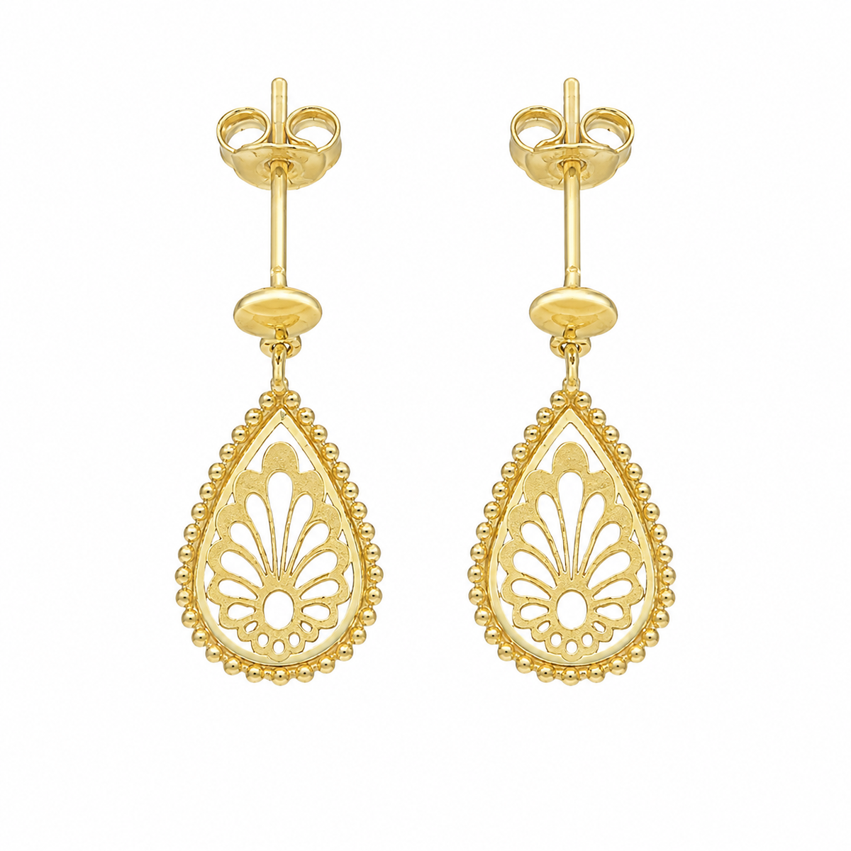Gold Filigree Teardrop Drop Earrings 21KT - FKJERN21KM12255