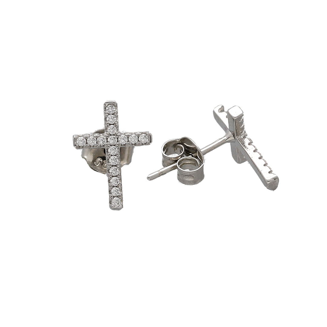 Sterling Silver 925 Sparkling Cross Earrings - FKJERNSL10817