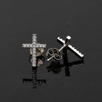Sterling Silver 925 Sparkling Cross Earrings - FKJERNSL10817
