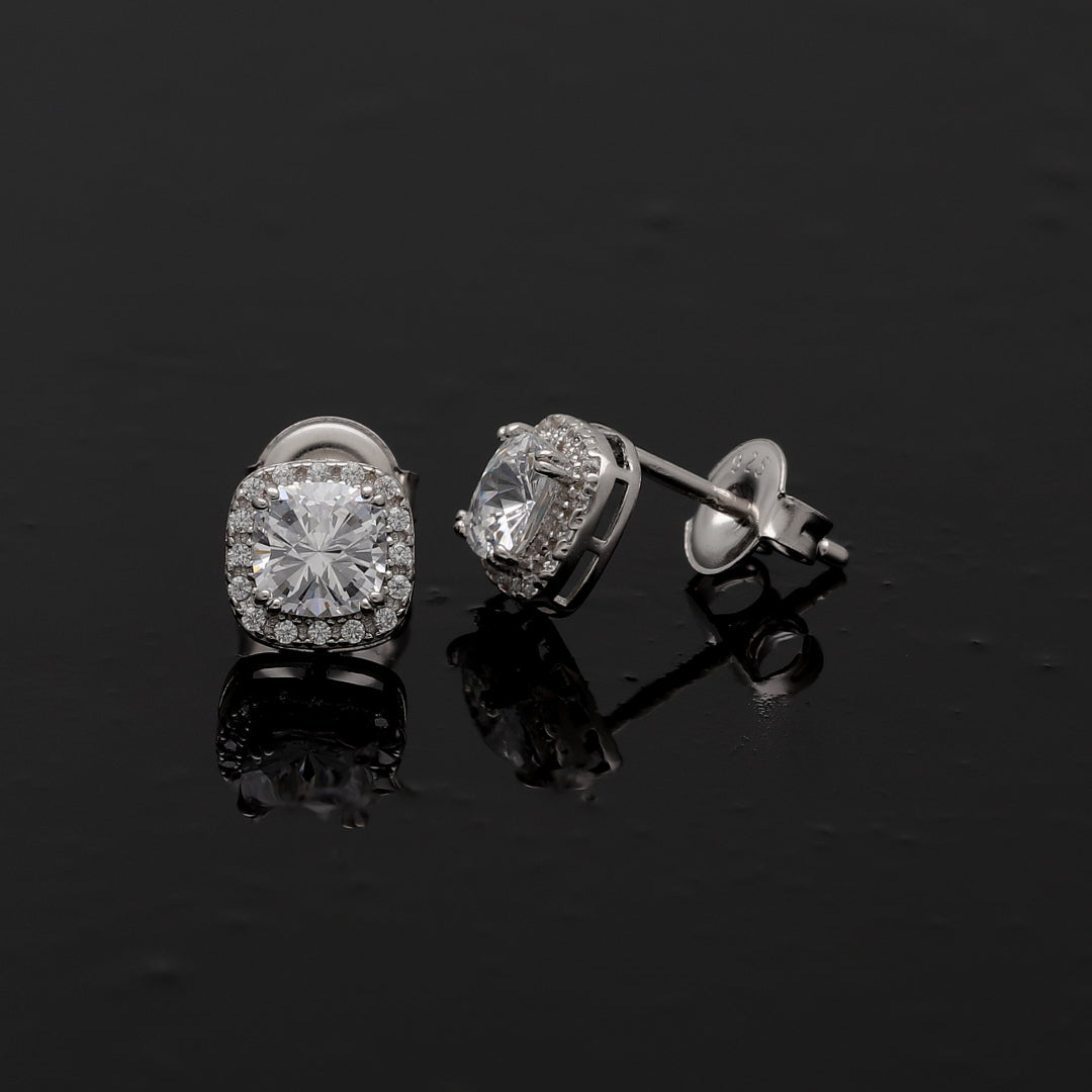Sterling Silver 925 Cushion Halo Earrings - FKJERNSL10818