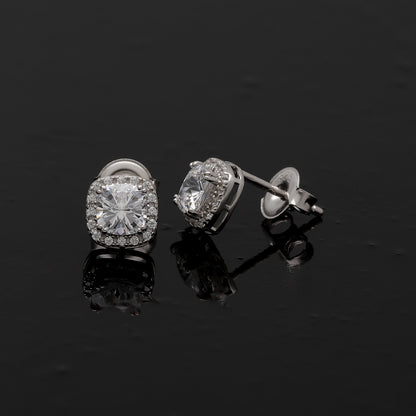 Sterling Silver 925 Cushion Halo Earrings - FKJERNSL10818