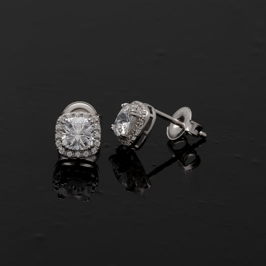 Sterling Silver 925 Cushion Halo Earrings - FKJERNSL10818