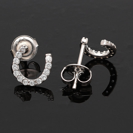 Sterling Silver 925 Diamond Curve Earrings - FKJERNSL10829