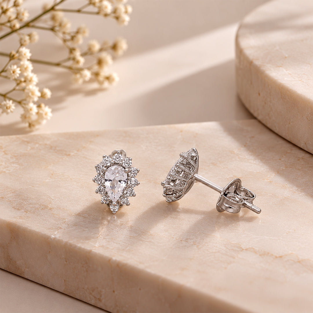 Sterling Silver 925 Pear Shine Earrings - FKJERNSL10830