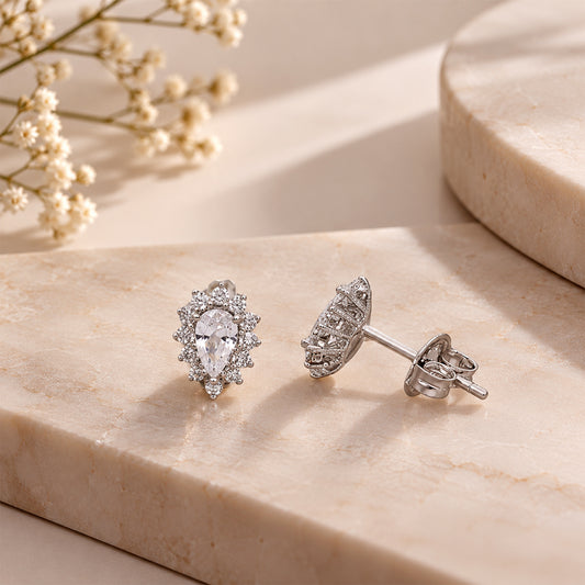 Sterling Silver 925 Pear Shine Earrings - FKJERNSL10830