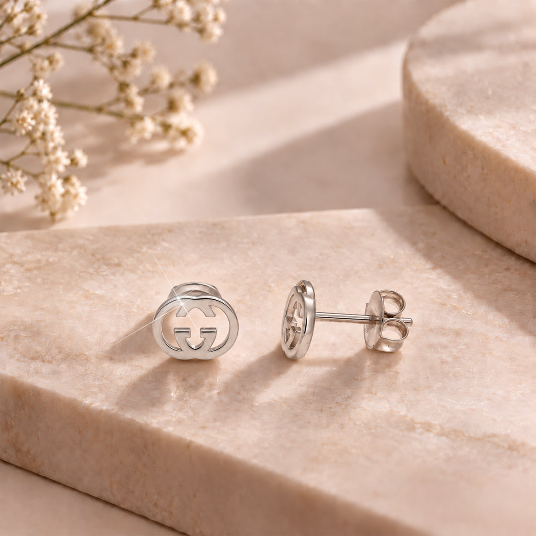 Sterling Silver 925 Gucci Logo Earrings - FKJERNSL10834