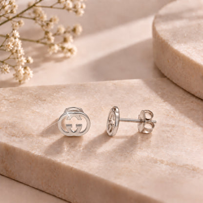 Sterling Silver 925 Gucci Logo Earrings - FKJERNSL10834