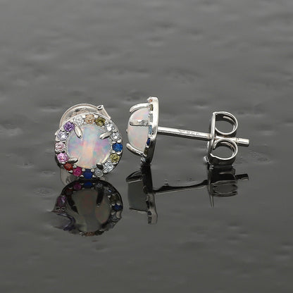 Sterling Silver 925 Rainbow Opal Earrings - FKJERNSL10836